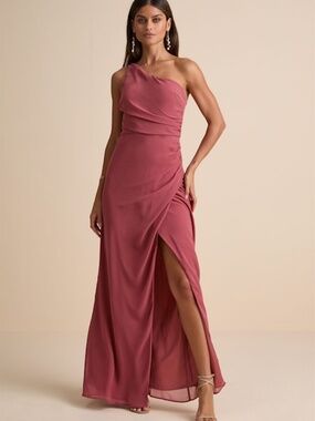 Lulus Adeline Rusty Rose One-shoulder Scarf Maxi Dress Pink - Size L